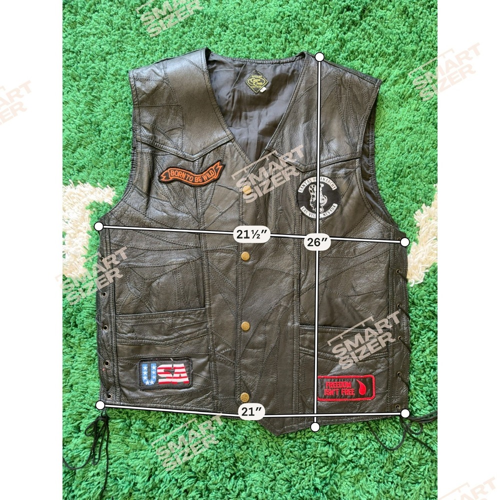 Canyon Creek Leather Biker Vest Black Patchwork Patches Mens Large